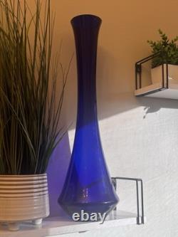 Vintage Mid Century Retro Handmade Made In Poland Cobalt Blue Glass Vase