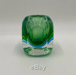 Vintage Mid Century Sommerso Murano Art Glass Faceted Vase Green Blue