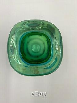 Vintage Mid Century Sommerso Murano Art Glass Faceted Vase Green Blue