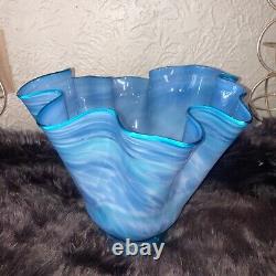 Vintage Midcentury Big Blue Handmade Blown Glass Vase