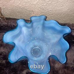 Vintage Midcentury Big Blue Handmade Blown Glass Vase