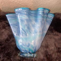 Vintage Midcentury Big Blue Handmade Blown Glass Vase