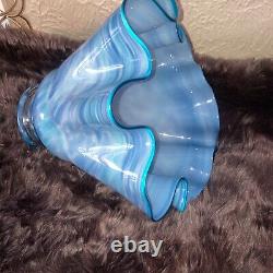 Vintage Midcentury Big Blue Handmade Blown Glass Vase