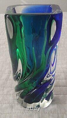 Vintage Midcentury Murano Glass Vase Cobalt Blue/Green STUNNING