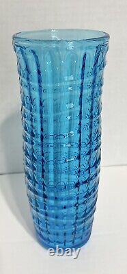 Vintage Modernist Blue Optical Vase by Jan Sylwester Drost for Zabkowice 1970's