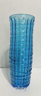 Vintage Modernist Blue Optical Vase by Jan Sylwester Drost for Zabkowice 1970's