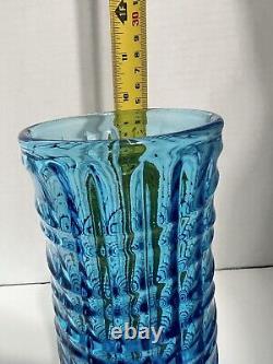 Vintage Modernist Blue Optical Vase by Jan Sylwester Drost for Zabkowice 1970's