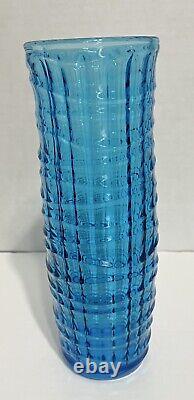 Vintage Modernist Blue Optical Vase by Jan Sylwester Drost for Zabkowice 1970's