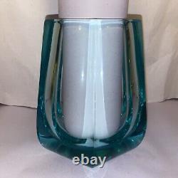 Vintage Moser Light Blue Aqua Crystal Glass Vase Signed Moser Karlovy Vary