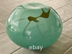Vintage Mouth-Blown Art Glass GORGEOUS Vase Vibrant Teal & Blue, Artist Signed