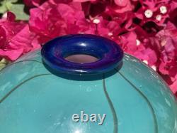 Vintage Mouth-Blown Art Glass GORGEOUS Vase Vibrant Teal & Blue, Artist Signed