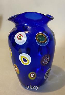 Vintage Murano 6 Art Glass Vase Cobalt Blue with Inset Glass Decoration