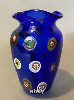 Vintage Murano 6 Art Glass Vase Cobalt Blue with Inset Glass Decoration