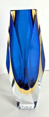 Vintage Murano Alessandro Mandruzzato Faceted Blue Yellow Glass Vase