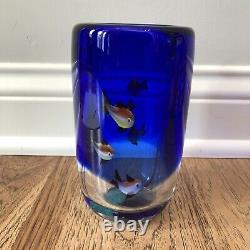 Vintage Murano Art Blown Glass Fish Aquarium Vase Blue