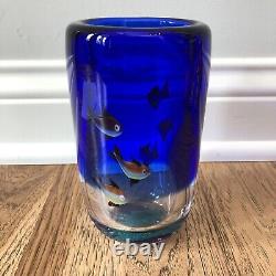 Vintage Murano Art Blown Glass Fish Aquarium Vase Blue