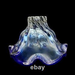 Vintage Murano Art Glass Bowl Centerpiece Clear Cobalt Blue 6t 9.5w