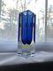 Vintage Murano Art Glass Sommerso Square Blue Amber Bud Vase Sticker And Signed
