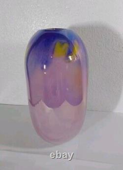 Vintage Murano Art Glass Vase Blue Pink Yellow Red Millefiori 10 Tall X 7 X 5