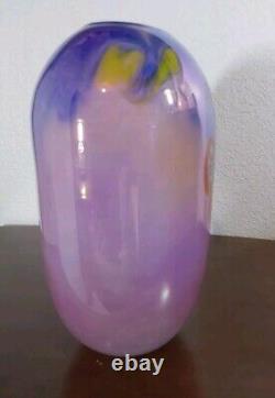 Vintage Murano Art Glass Vase Blue Pink Yellow Red Millefiori 10 Tall X 7 X 5