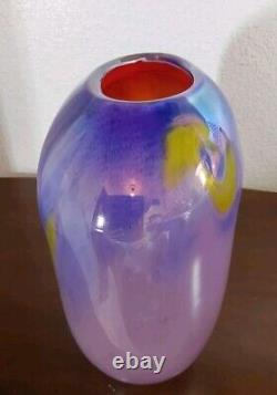 Vintage Murano Art Glass Vase Blue Pink Yellow Red Millefiori 10 Tall X 7 X 5