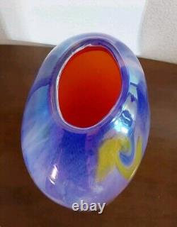 Vintage Murano Art Glass Vase Blue Pink Yellow Red Millefiori 10 Tall X 7 X 5