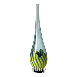Vintage Murano Art Glass Vase Blue & Yellow Stripes (Signed, Seguso Viro)