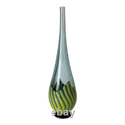 Vintage Murano Art Glass Vase Blue & Yellow Stripes (Signed, Seguso Viro)