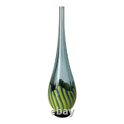 Vintage Murano Art Glass Vase Blue & Yellow Stripes (Signed, Seguso Viro)