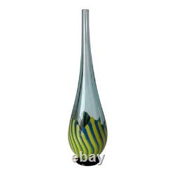 Vintage Murano Art Glass Vase Blue & Yellow Stripes (Signed, Seguso Viro)
