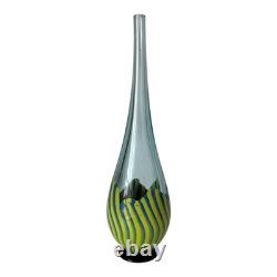 Vintage Murano Art Glass Vase Blue & Yellow Stripes (Signed, Seguso Viro)