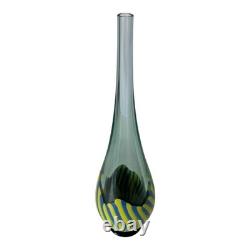 Vintage Murano Art Glass Vase Blue & Yellow Stripes (Signed, Seguso Viro)
