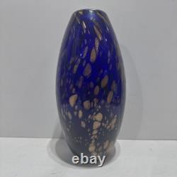 Vintage Murano Art Glass Vase Cobalt Blue With Gold Fleck Aventurine Art Glass