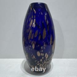 Vintage Murano Art Glass Vase Cobalt Blue With Gold Fleck Aventurine Art Glass