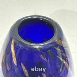 Vintage Murano Art Glass Vase Cobalt Blue With Gold Fleck Aventurine Art Glass