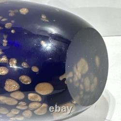Vintage Murano Art Glass Vase Cobalt Blue With Gold Fleck Aventurine Art Glass