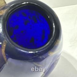 Vintage Murano Art Glass Vase Cobalt Blue With Gold Fleck Aventurine Art Glass