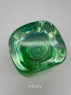 Vintage Murano Art Glass Vase MCM Flavio Poli Cubist Sommerso Green Blue 1960's