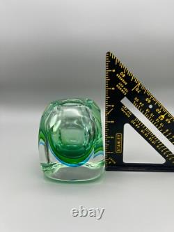 Vintage Murano Art Glass Vase MCM Flavio Poli Cubist Sommerso Green Blue 1960's