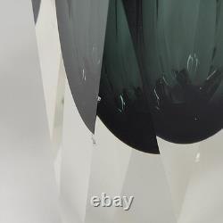 Vintage Murano Blue Grey Sommerso Faceted Art Glass Vase 12 Gold Rim Italian