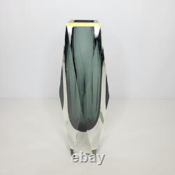 Vintage Murano Blue Grey Sommerso Faceted Art Glass Vase 12 Gold Rim Italian