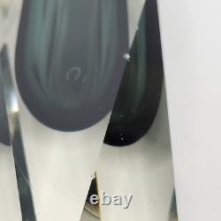 Vintage Murano Blue Grey Sommerso Faceted Art Glass Vase 12 Gold Rim Italian