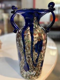 Vintage Murano Cobalt Blue Vase Amphora Mosaic Art Glass Silver Tone 12 Sticker