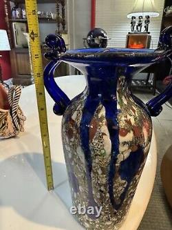 Vintage Murano Cobalt Blue Vase Amphora Mosaic Art Glass Silver Tone 12 Sticker