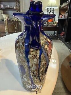 Vintage Murano Cobalt Blue Vase Amphora Mosaic Art Glass Silver Tone 12 Sticker