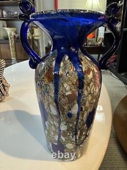 Vintage Murano Cobalt Blue Vase Amphora Mosaic Art Glass Silver Tone 12 Sticker