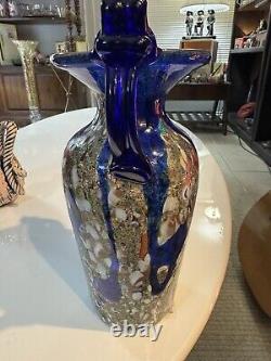 Vintage Murano Cobalt Blue Vase Amphora Mosaic Art Glass Silver Tone 12 Sticker