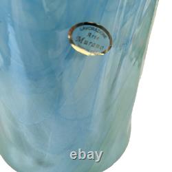 Vintage Murano Glass Vase 11 Blue & Green Swirl, Ruffled Edge, Hand-Blown Italy