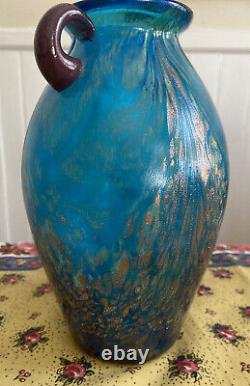 Vintage Murano Glass Vase Aqua Blue with Gold Flecks 7.3/4Tall P4-5