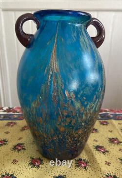 Vintage Murano Glass Vase Aqua Blue with Gold Flecks 7.3/4Tall P4-5